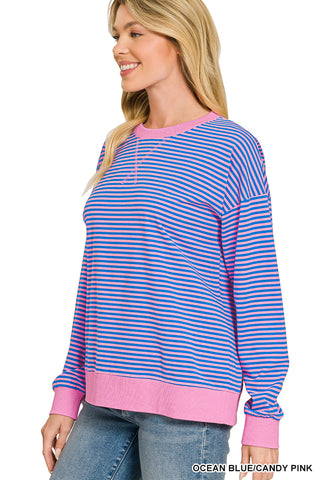 Zenana - Striped Rib Banded Pullover