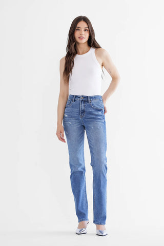 Mica Denim - High Rise Slim Straight Leg - Medium Wash