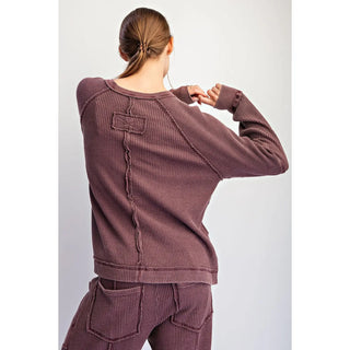Rae Mode - Mineral Washed Raglan Long Sleeve Top - Dark Cherry