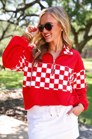 Jess Lea - End Zone Checkered Pullover - Red