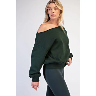 Rae Mode - French Terry Fleece Off Shoulder Top - Regency Green