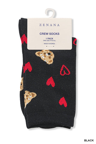 Zenana - Heart Bear Artwork Socks - Black