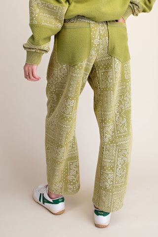 Easel - Bandana Print Washed Terry Barrel Pants