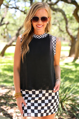 Jess Lea -Checkmate Ribbed Tank- Black