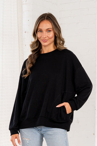 Sew In Love - Long Sleeve Front Pockets Top - Black