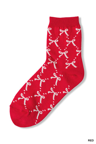 Zenana - Ribbon Printed Socks - Red