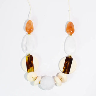 Necklace with multicolored acrylic beads in various shapes, featuring a lobster clasp.