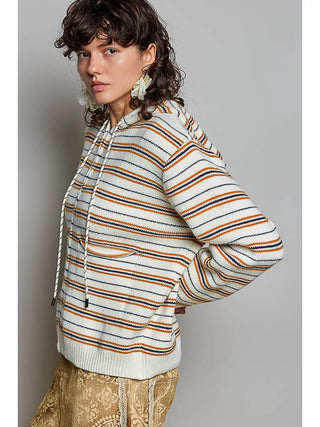 Pol - Striped Zip-up Hooded Knit Cardigan