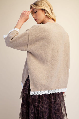 Easel - Lace Inset Knitted Sweater