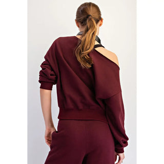Rae Mode - French Terry Fleece Off Shoulder Top - Dark Cherry