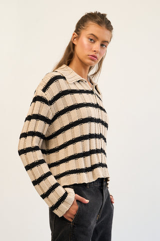 The Greii - Ribbed Stripe Knit Zip-up Sweater - Brown/Black