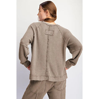 Rae Mode - Mineral Washed Raglan Long Sleeve Top - Coffee
