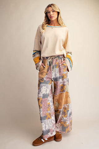 Easel - Animal Floral Washed Terry Knit Pants