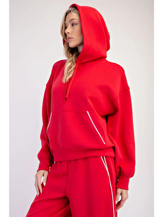 Rae Mode - Modal Scuba Luxe Piping Hoodie - True Red / Cream