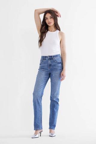 Mica Denim - High Rise Slim Straight Leg - Medium Wash