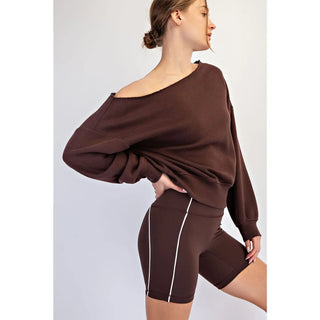 Rae Mode - French Terry Fleece Off Shoulder Top - Espresso