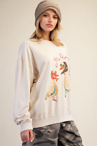 Easel - Graphic Front Washed Terry Pullover - Ecru