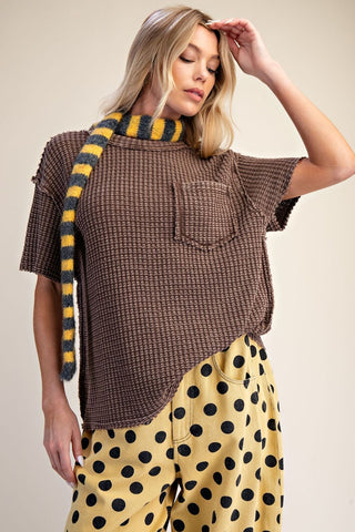 Easel - Washed Waffle Top - Brown