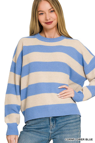 Zenana Striped Drop Shoulder Sweater