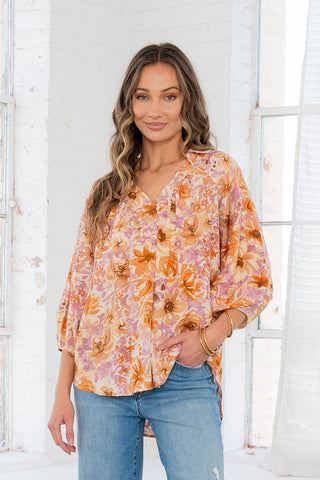 Sew In Love - Floral Top - Brick Plum