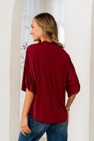 Sew In Love - Long Sleeve V-neck Top - Wine