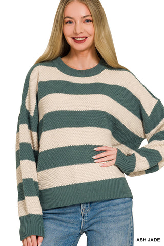 Zenana Striped Drop Shoulder Sweater