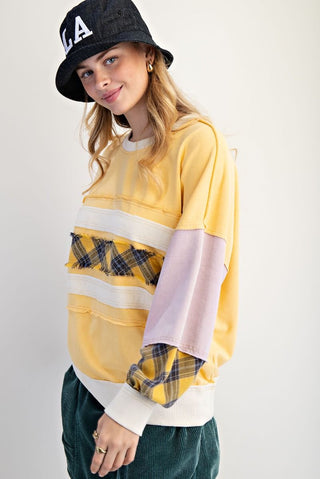 Easel - Plaid And Multi Color Washed Terry Pullover