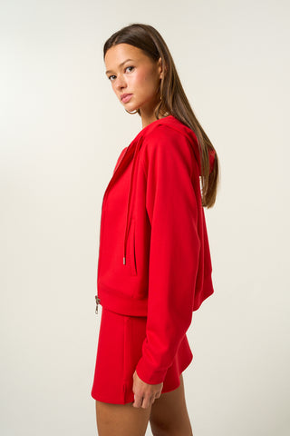 The Greii - Lightweight Casual Drawstring Zip Up - Red