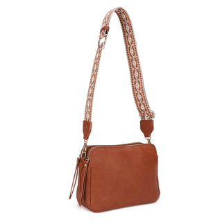Mimi - Mila 3 Compartment Crossbody Bag With Guitar Strap - Brown