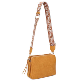 Mimi - Mila 3 Compartment Crossbody Bag With Guitar Strap - Mustard