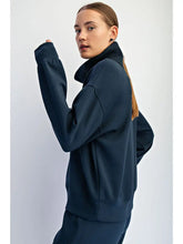 Load image into Gallery viewer, Rae Mode - Teal Navy Modal Scuba Luxe V-Turtleneck
