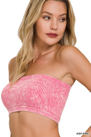 Zenana - Washed Ribbed Seamless Tube Top - Ash Pink