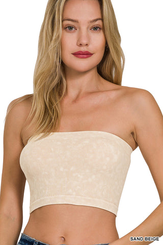 Zenana - Washed Ribbed Seamless Tube Top - Sand Beige