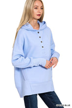 Load image into Gallery viewer, Zenana Snap Button Hoodie Pullover – Soft Fleece Casual Hoodie - Spring Blue
