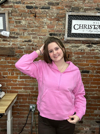 Zenana Half Zip Pullover Hoodie – Cozy Casual Essential - Candy Pink