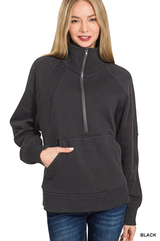 Zenana Half Zip Pullover Hoodie – Cozy Casual Essential - Black