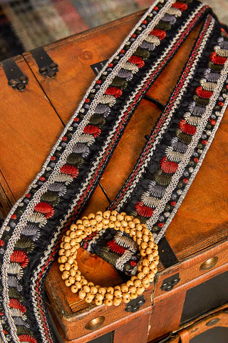 POL Embroidered Beaded Buckle Belt