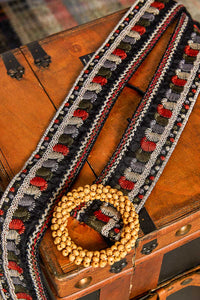 POL Embroidered Beaded Buckle Belt
