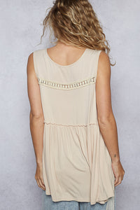POL Sleeveless Loose Fit V-Neck Babydoll Casual Knit Top