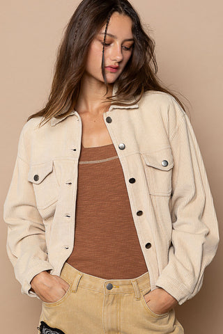 POL Pocket Front Button Down Corduroy Trucker Jacket