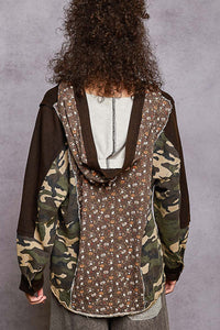 POL Long Sleeve Printed Contrast Thermal Hooded Knit Top