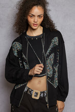 Load image into Gallery viewer, POL French Terry Stud Detail Floral Pattern Hoodie Knit Jacket

