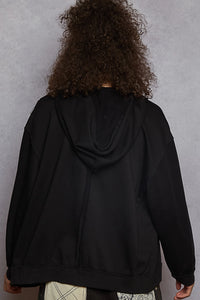 POL French Terry Stud Detail Floral Pattern Hoodie Knit Jacket