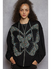 Load image into Gallery viewer, POL French Terry Stud Detail Floral Pattern Hoodie Knit Jacket
