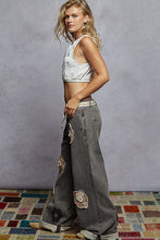 Load image into Gallery viewer, POL Floral Patchwork Rolled-Up Denim Straight Pants
