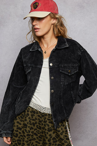 POL Pocket Front Button Down Corduroy Trucker Jacket
