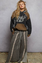 Load image into Gallery viewer, POL Vintage Washing Peace Quilted Woven Hoodie Top with Front Pocket
