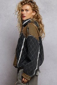 POL Vintage Washing Peace Quilted Woven Hoodie Top with Front Pocket