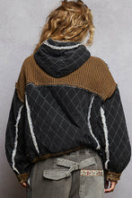 Load image into Gallery viewer, POL Vintage Washing Peace Quilted Woven Hoodie Top with Front Pocket
