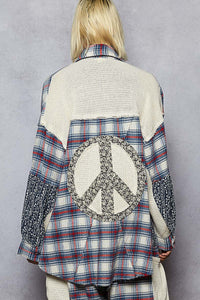 POL Vintage Washed Plaid Peace Patch Shirt Top